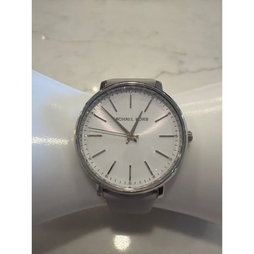 Michael Kors Pyper Watch Gray Leather Strap Rose Gold Accents
